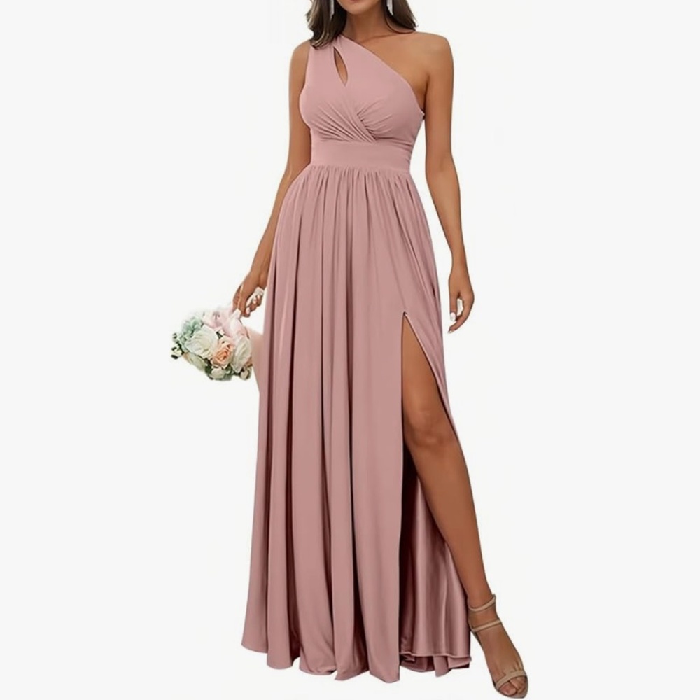 Elegant One-Shoulder Dusty Rose Gown